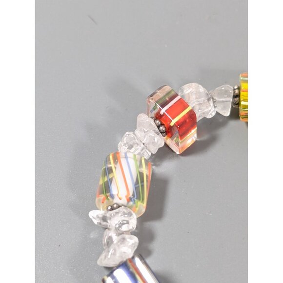 Colorful Art Glass Rock Crystal Beaded Bracelet Boho 6.5" - Picture 5 of 9